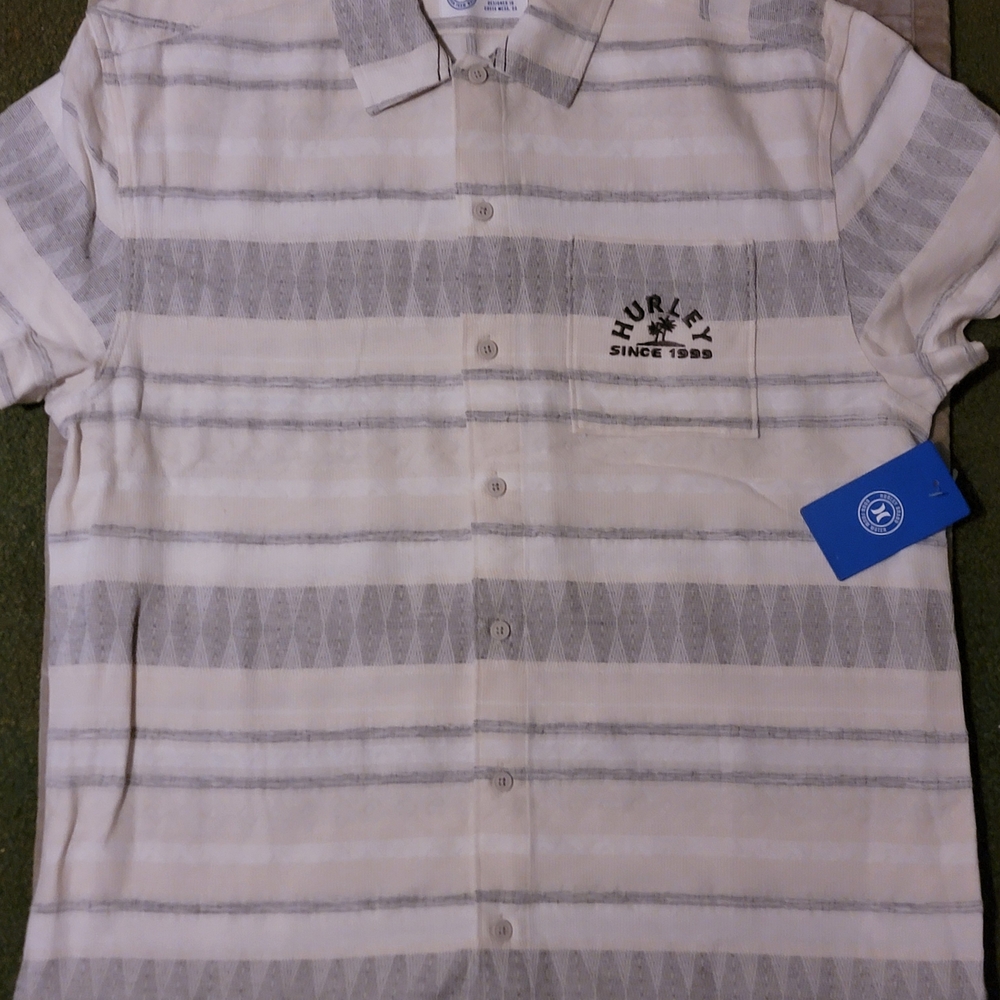 Hurley Men's Casual Striped Shirt - Cream and Gray